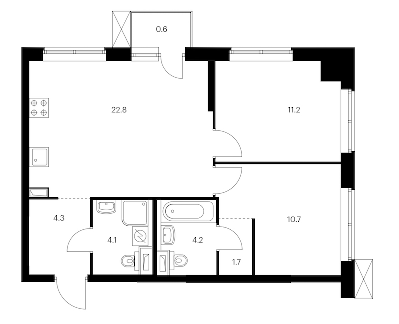 2-комнатная квартира 60.2 м², 6/12 эт., ЖК «Шкиперский 19»